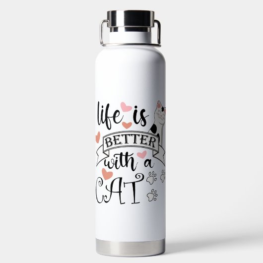 Het leven is beter met een Cat quote slogan Waterfles (Achterkant)