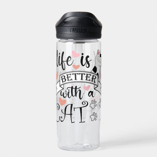 Het leven is beter met een Cat quote slogan Waterfles (Achterkant)