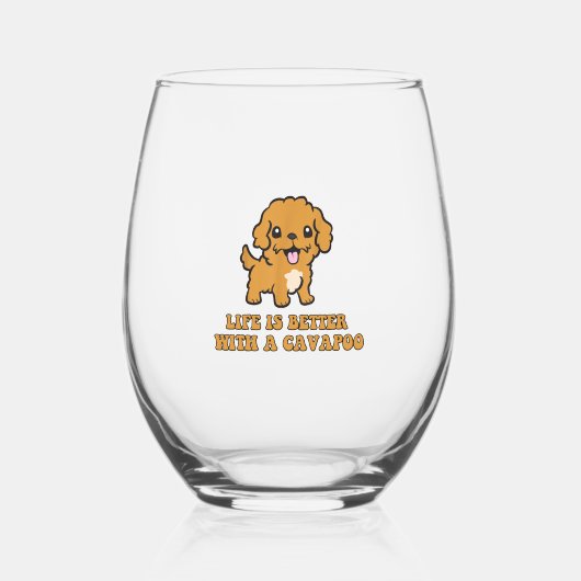 Het leven is beter met een Cavapoo - grappige hond Wijnglas Zonder Voet (Voorkant)