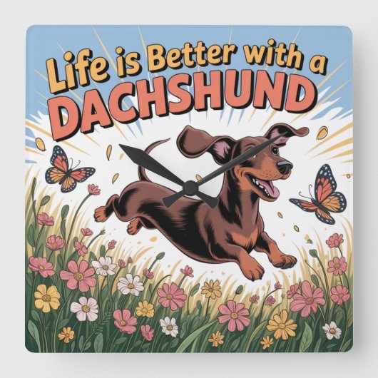 Het Leven Is Beter Met Een Dachshond Vierkante Klok (Voorkant)