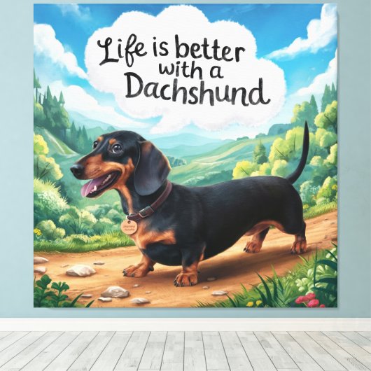 Het leven is beter met een dachshund canvas afdruk (Insitu (Houten vloer))