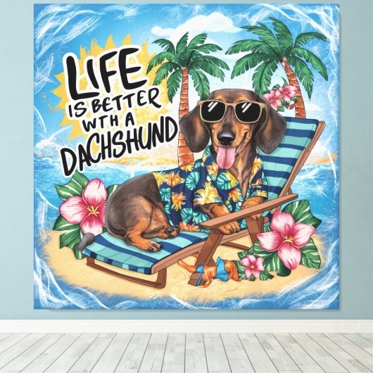 Het leven is beter met een dachshund canvas afdruk (Insitu (Houten vloer))