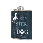 Het leven is beter met een Dog Flask - Blauw Heupfles (Links)
