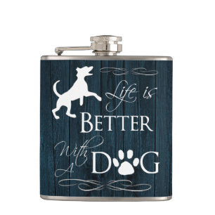 Het leven is beter met een Dog Flask - Blauw Heupfles