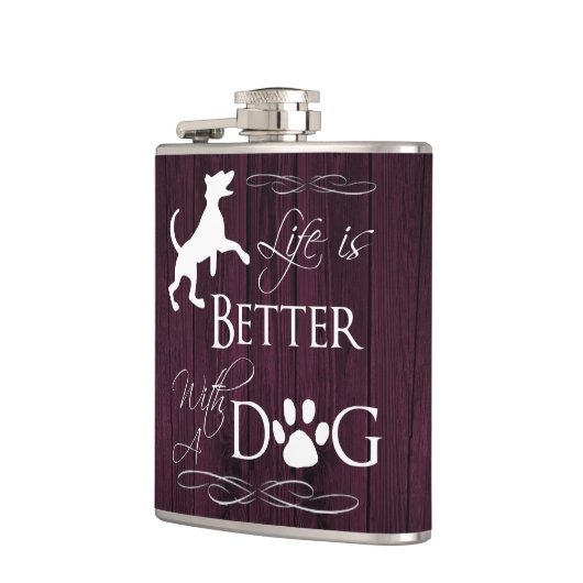 Het leven is beter met een Dog Flask - Magenta Heupfles (Links)
