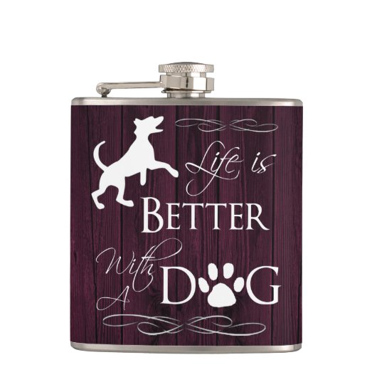 Het leven is beter met een Dog Flask - Magenta Heupfles (Voorkant)