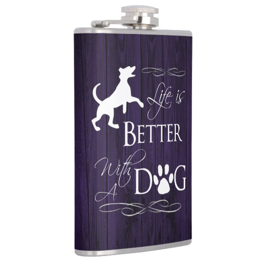 Het leven is beter met een Dog Flask - Paars Heupfles (Rechts)