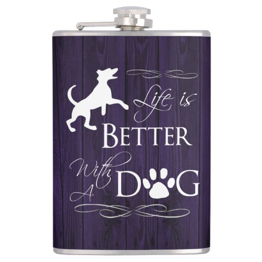 Het leven is beter met een Dog Flask - Paars Heupfles (Voorkant)