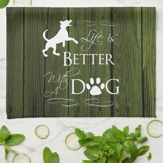 Het leven is beter met een Dog Kitchen Towel - Gro Theedoek (Gevouwen)