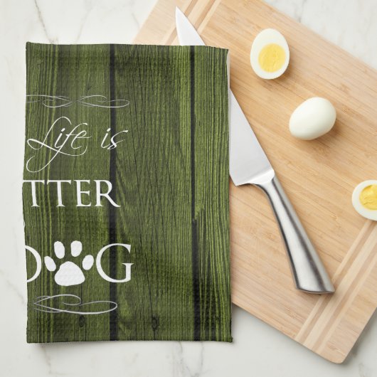 Het leven is beter met een Dog Kitchen Towel - Gro Theedoek (Quarter Fold)