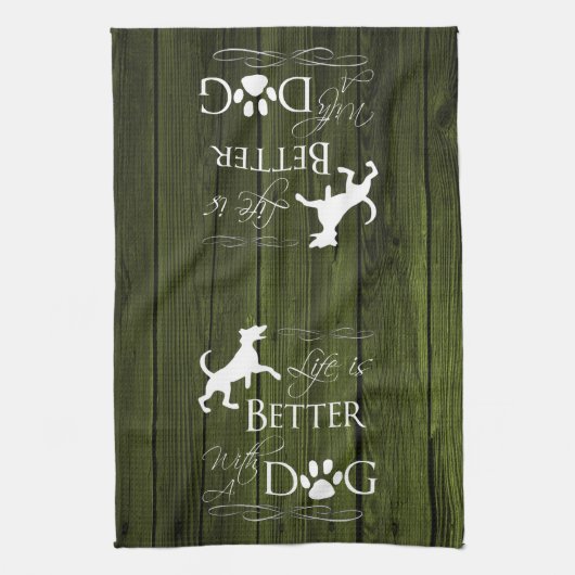 Het leven is beter met een Dog Kitchen Towel - Gro Theedoek (Verticaal)