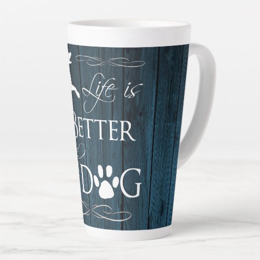 Het leven is beter met een Dog Latte Mok - Blauw (Rechterhoek)