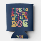 Het leven is beter met een hond coole groovy typog blikjeskoeler (Achterkant)
