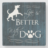 Het leven is beter met een hond-Onderzetter - blau Stenen Onderzetter (Voorkant)