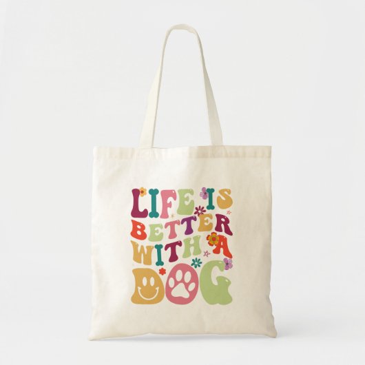 Het leven is beter met een hond retro groovy typog tote bag (Voorkant)