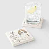 Het leven is beter met een hond schattige cartoon  stenen onderzetter (Zijkant)