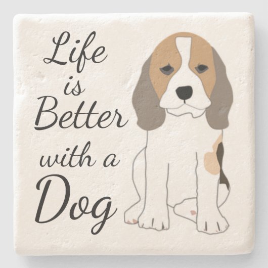 Het leven is beter met een hond schattige cartoon  stenen onderzetter (Voorkant)