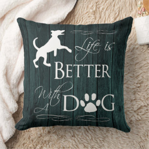 Het leven is beter met een hond-Sierkussen - Blauw Kussen