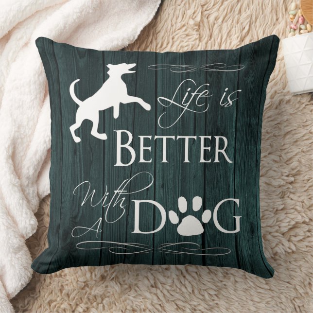 Het leven is beter met een hond-Sierkussen - Blauw Kussen (Deken)