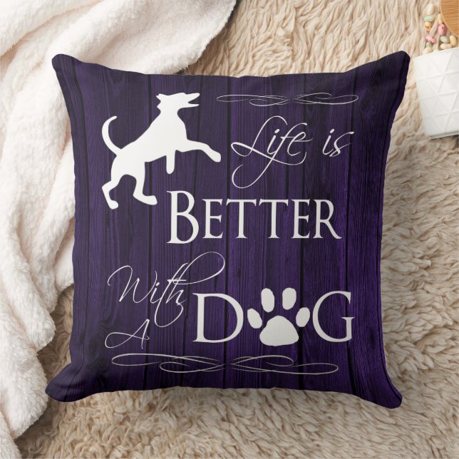 Het leven is beter met een hond-Sierkussen - Paars Kussen (Deken)