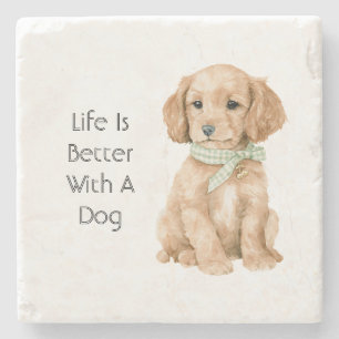 Het leven is beter met een hond stenen onderzetter