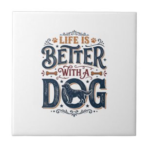 Het leven is beter met een hond vintage graveeront tegeltje