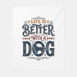 Het leven is beter met een hond vintage gravure on fleece deken