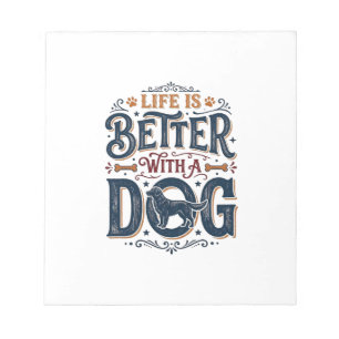 Het leven is beter met een hond vintage gravure on notitieblok