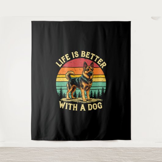 Het leven is beter met een hond - zonsondergang wandkleed (Voorkant)
