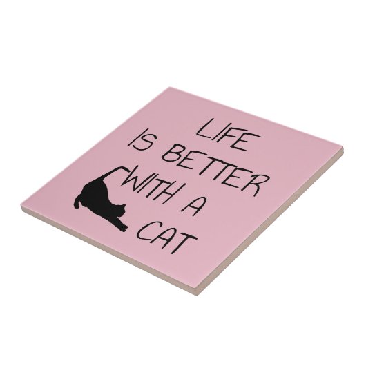 Het leven is beter met een kat - kattendeksel tegeltje (Zijkant)