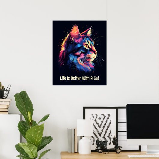 Het leven is beter met een kat. Schattigee kleurri Poster (Thuiskantoor)