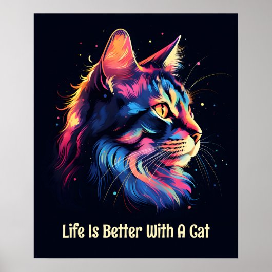 Het leven is beter met een kat. Schattigee kleurri Poster (Voorkant)