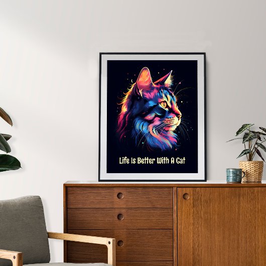 Het leven is beter met een kat. Schattigee kleurri Poster