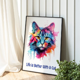 Het leven is beter met een kat. Schattigee kleurri Poster