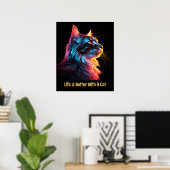 Het leven is beter met een kat. Schattigee kleurri Poster (Thuiskantoor)