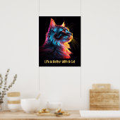 Het leven is beter met een kat. Schattigee kleurri Poster (Keuken)