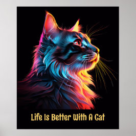 Het leven is beter met een kat. Schattigee kleurri Poster