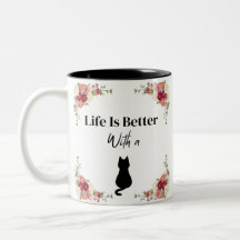 Het leven is beter met een kat silhouet bloem