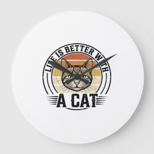 Het Leven Is Beter Met Een Kat Vintage Kat T-Shirt Grote Klok