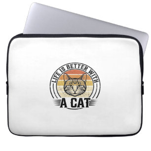 Het Leven Is Beter Met Een Kat Vintage Kat T-Shirt Laptop Sleeve