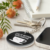 Het leven is beter met een koffie schattige Kawaii Sleutelhanger (Voorkant Rechts)