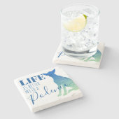 Het leven is beter met een Podenco Silhouette Beve Stenen Onderzetter (Zijkant)