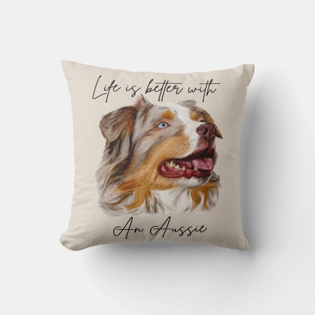 Het leven is beter met een Red Merle Aussie Pillow Kussen (Voorkant)
