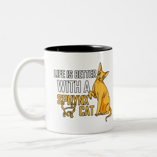Het leven is beter met een Sphynx Cat T-shirt Tweekleurige Koffiemok (Links)