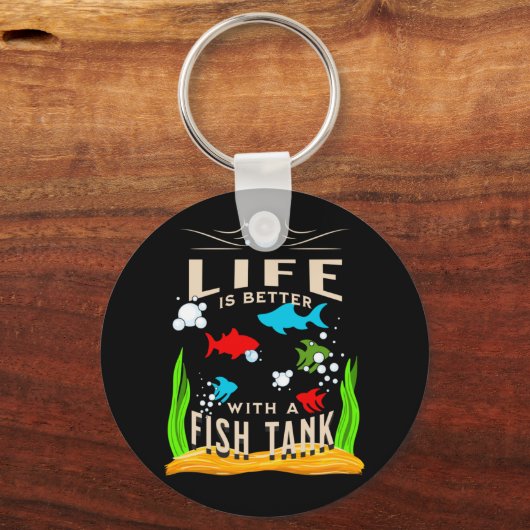 Het leven is beter met een vistank, grappige visli sleutelhanger (Voorkant)