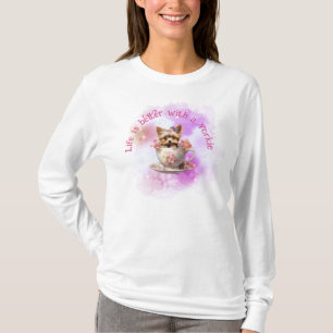 Het leven is beter met een Yorkie - Floral Teacup T-shirt