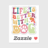 Het leven is beter met honden groovy retro typogra sticker (Vel)