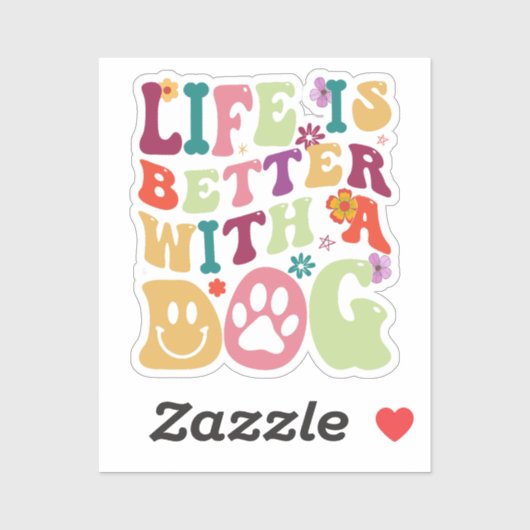 Het leven is beter met honden groovy retro typogra sticker (Vel)