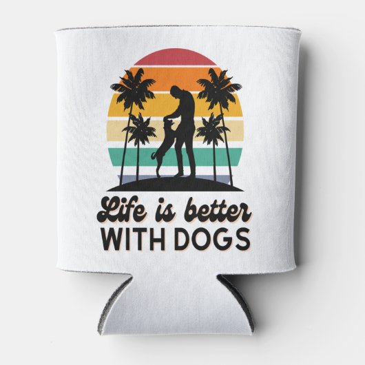 Het leven is beter met honden Retro Sunset Man en Blikjeskoeler (Voorkant)