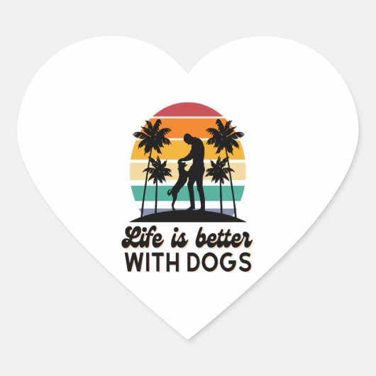 Het leven is beter met honden Retro Sunset Man en Hart Sticker (Voorkant)